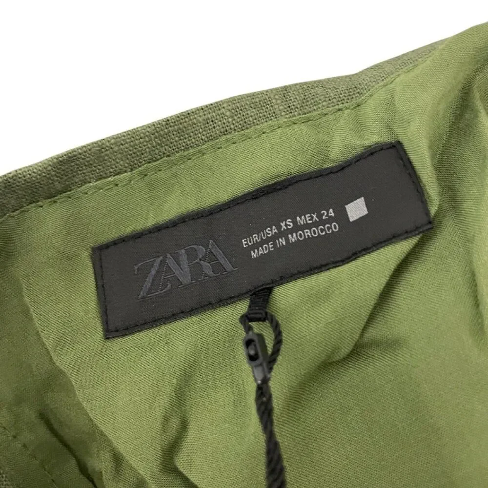 Zara Womens Jumpsuit XS Green Linen Bow Spaghetti Strap Wide Leg 8447/734 NWD